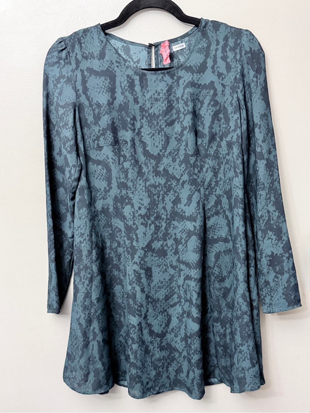Eight Sixty Von Mauk Teal Blue Snakeskin Long Sleeve Mini Dress XS